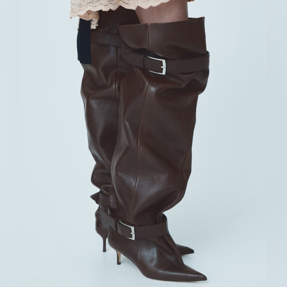 Brown Leather Knee-High Boots